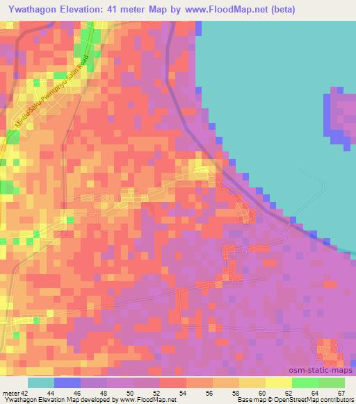 Ywathagon,Myanmar Elevation Map