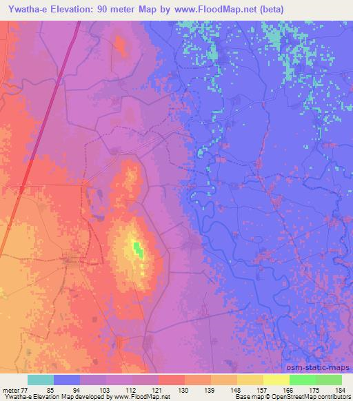 Ywatha-e,Myanmar Elevation Map