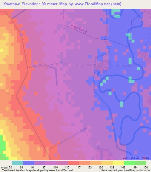 Ywatha-e,Myanmar Elevation Map