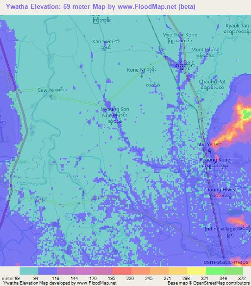 Ywatha,Myanmar Elevation Map