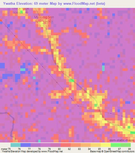 Ywatha,Myanmar Elevation Map