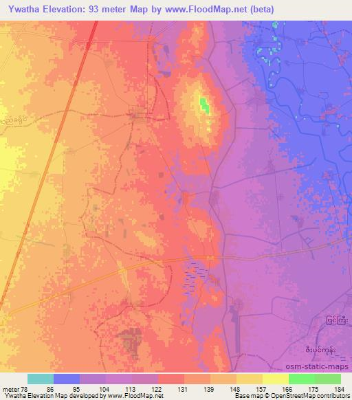 Ywatha,Myanmar Elevation Map