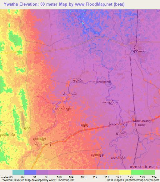 Ywatha,Myanmar Elevation Map