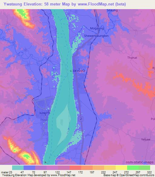 Ywataung,Myanmar Elevation Map