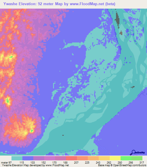 Ywashe,Myanmar Elevation Map