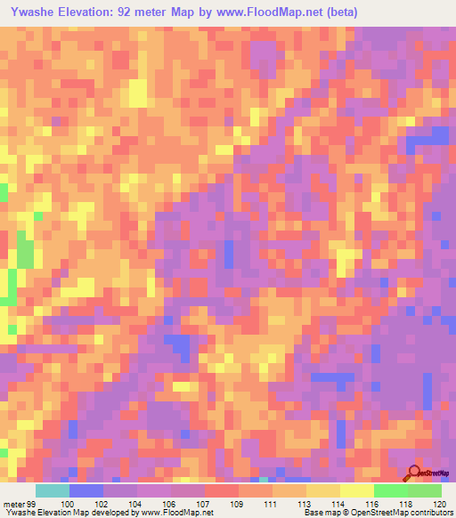 Ywashe,Myanmar Elevation Map