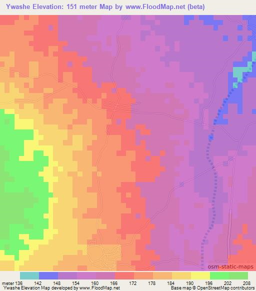 Ywashe,Myanmar Elevation Map