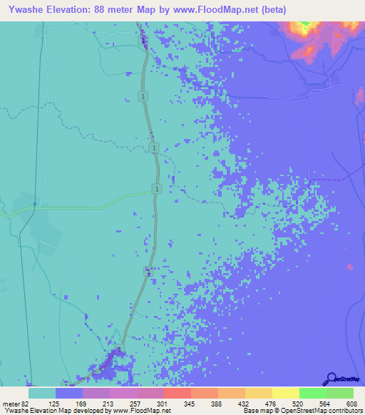 Ywashe,Myanmar Elevation Map