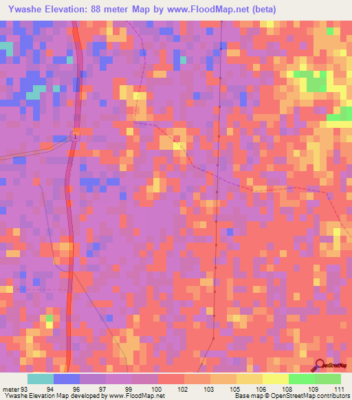 Ywashe,Myanmar Elevation Map