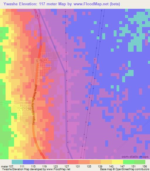 Ywashe,Myanmar Elevation Map