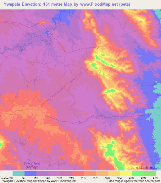 Ywapale,Myanmar Elevation Map