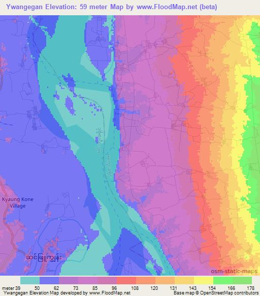 Ywangegan,Myanmar Elevation Map