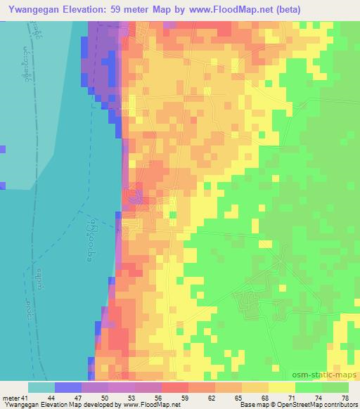 Ywangegan,Myanmar Elevation Map