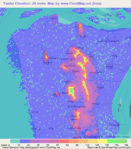 Ywalut,Myanmar Elevation Map