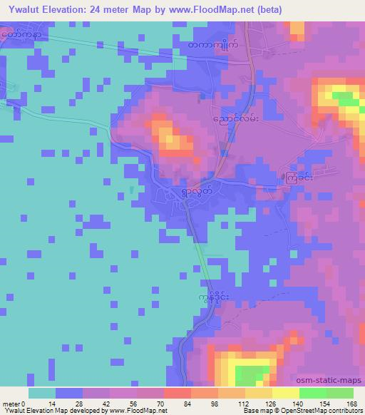 Ywalut,Myanmar Elevation Map