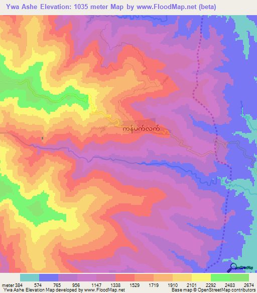 Ywa Ashe,Myanmar Elevation Map