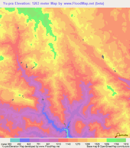 Yu-pra,Myanmar Elevation Map