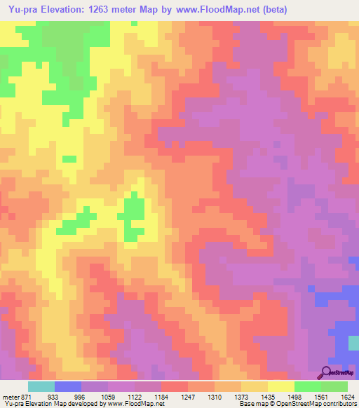 Yu-pra,Myanmar Elevation Map