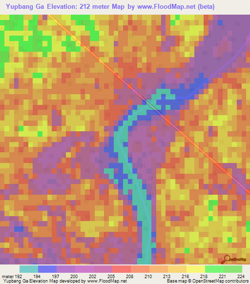 Yupbang Ga,Myanmar Elevation Map