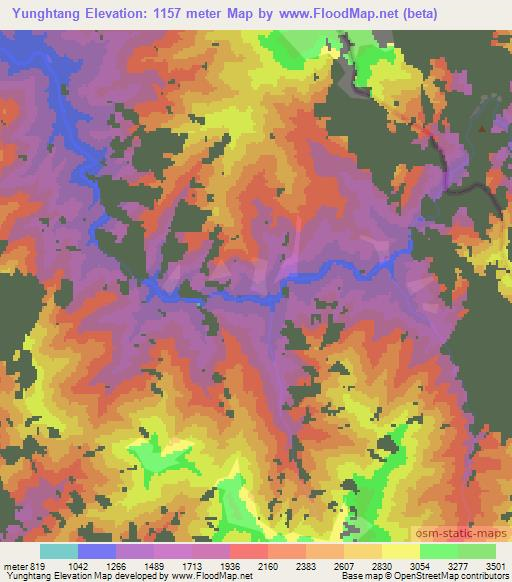 Yunghtang,Myanmar Elevation Map