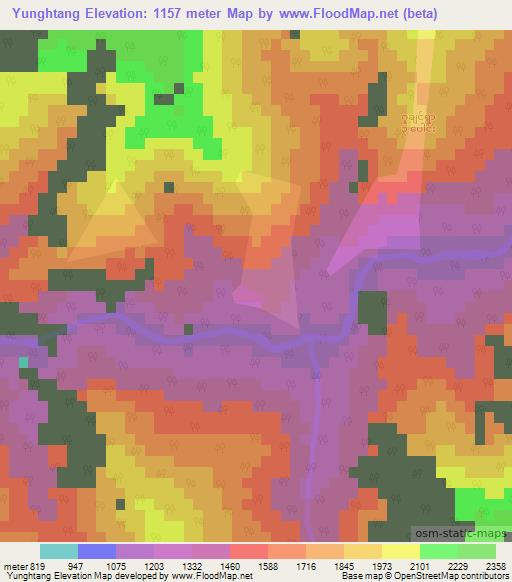 Yunghtang,Myanmar Elevation Map