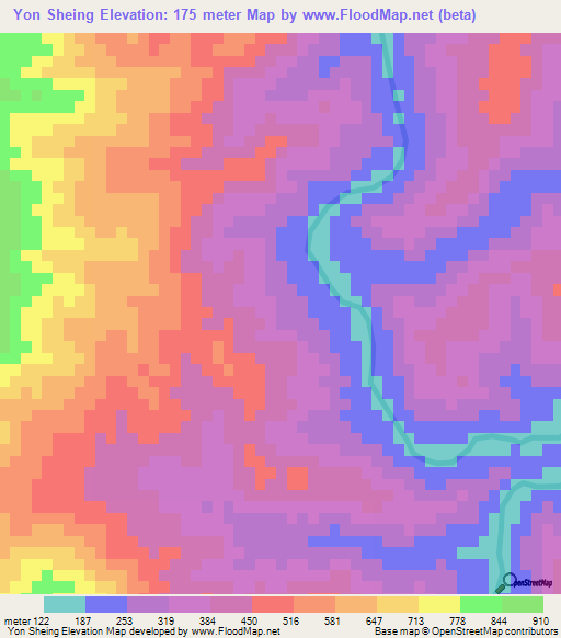 Yon Sheing,Myanmar Elevation Map