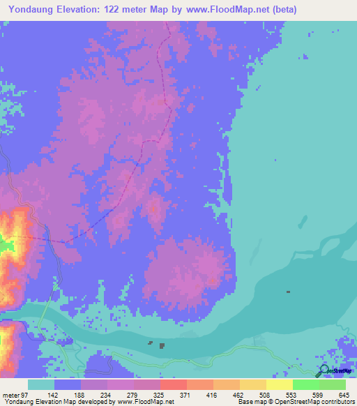 Yondaung,Myanmar Elevation Map