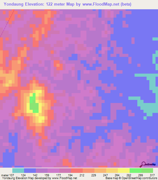 Yondaung,Myanmar Elevation Map