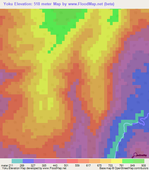 Yoku,Myanmar Elevation Map