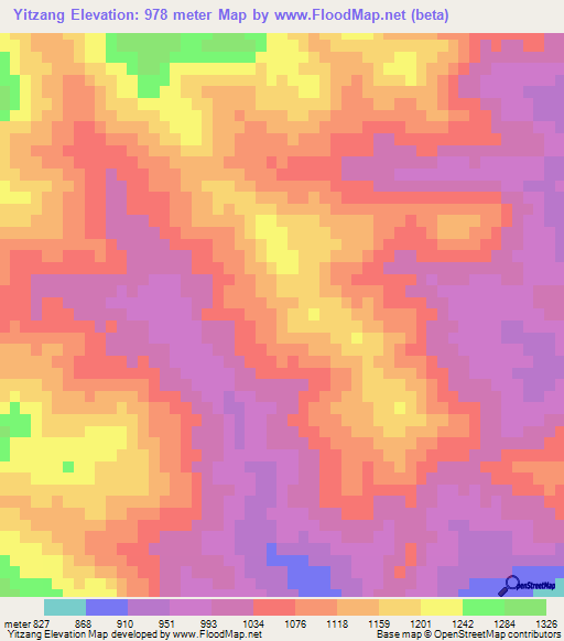 Yitzang,Myanmar Elevation Map