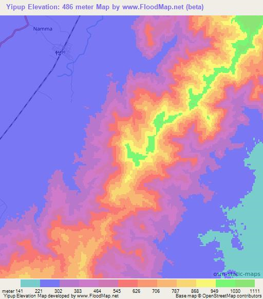 Yipup,Myanmar Elevation Map