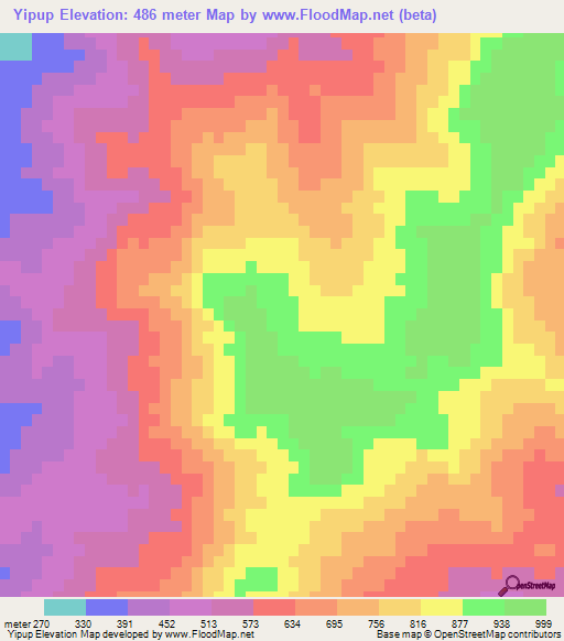 Yipup,Myanmar Elevation Map