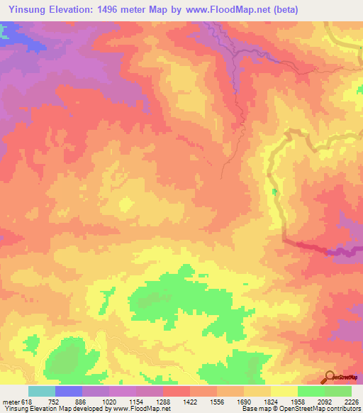 Yinsung,Myanmar Elevation Map