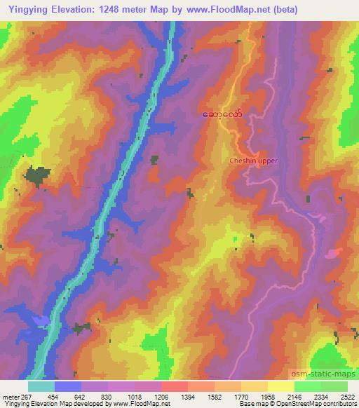 Yingying,Myanmar Elevation Map