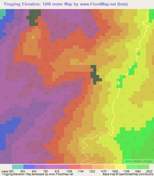 Yingying,Myanmar Elevation Map