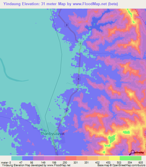 Yindaung,Myanmar Elevation Map