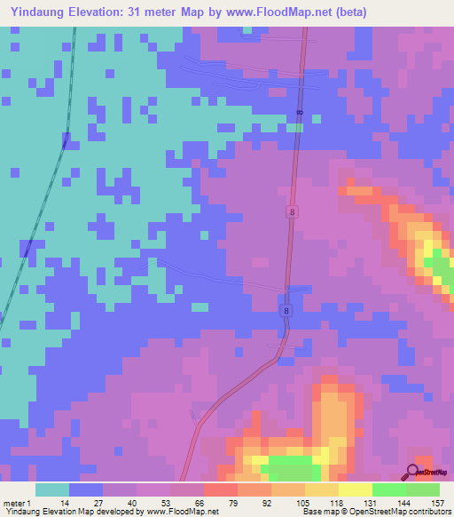 Yindaung,Myanmar Elevation Map