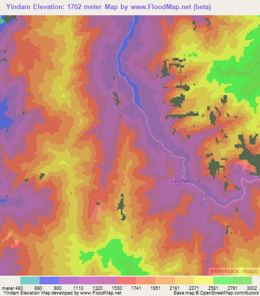 Yindam,Myanmar Elevation Map