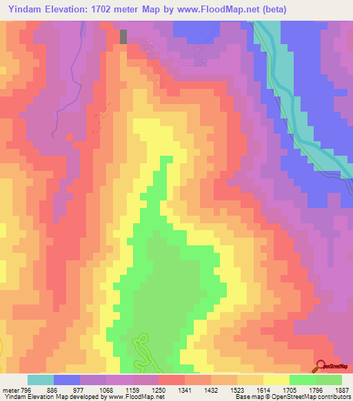 Yindam,Myanmar Elevation Map