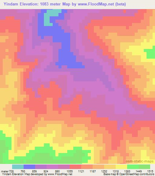 Yindam,Myanmar Elevation Map