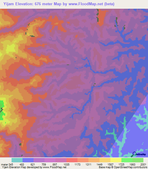 Yijam,Myanmar Elevation Map