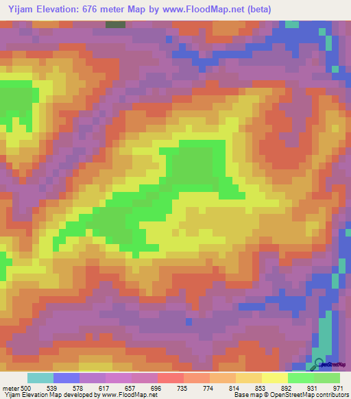 Yijam,Myanmar Elevation Map