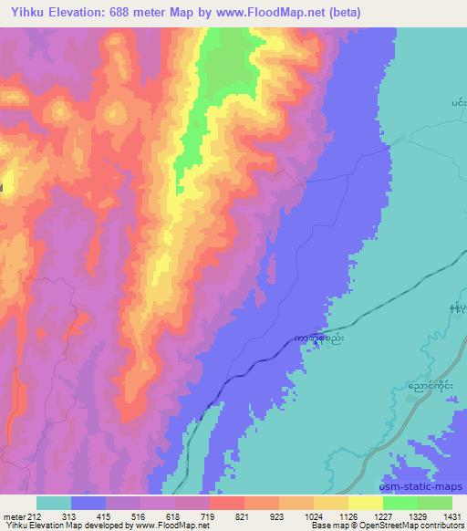 Yihku,Myanmar Elevation Map