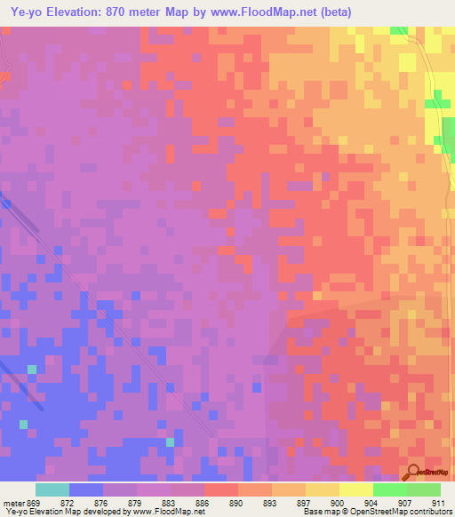 Ye-yo,Myanmar Elevation Map