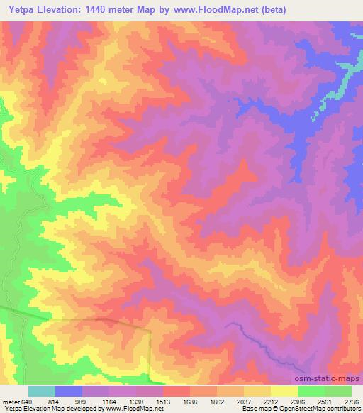 Yetpa,Myanmar Elevation Map