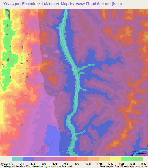 Ye-ta-gun,Myanmar Elevation Map