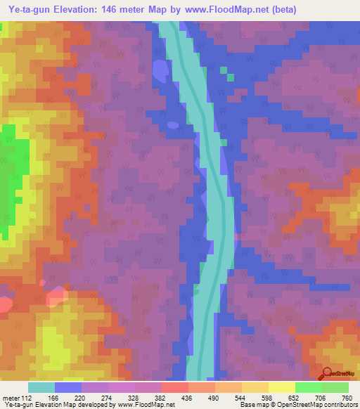 Ye-ta-gun,Myanmar Elevation Map