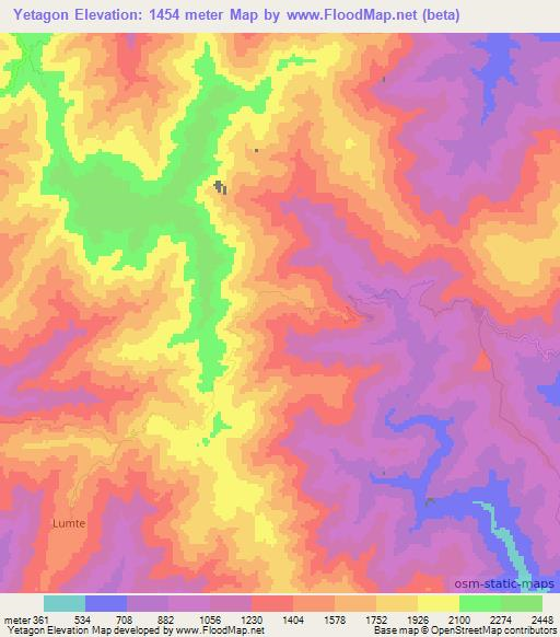 Yetagon,Myanmar Elevation Map