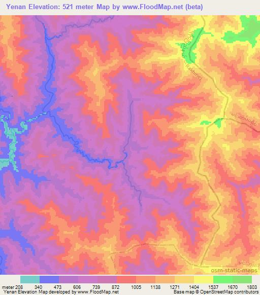 Yenan,Myanmar Elevation Map