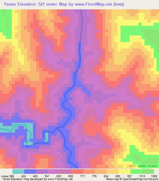 Yenan,Myanmar Elevation Map